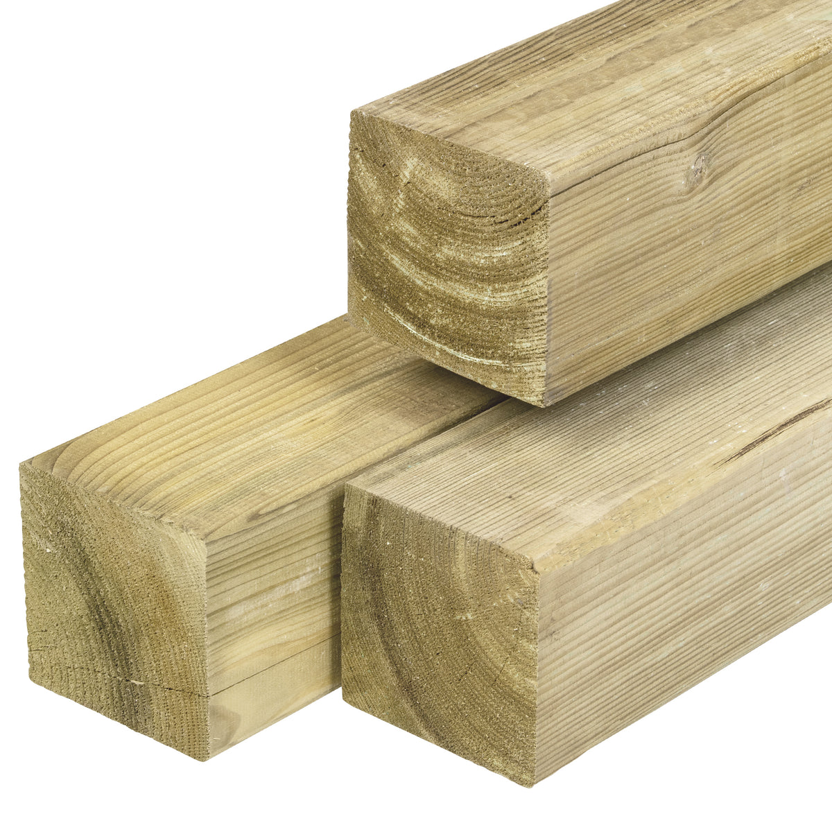 Grenen paal 12,0 x 12,0 x 400 cm, vers, groen geïmpregneerd, geschaafd, 4 ronde hoeken