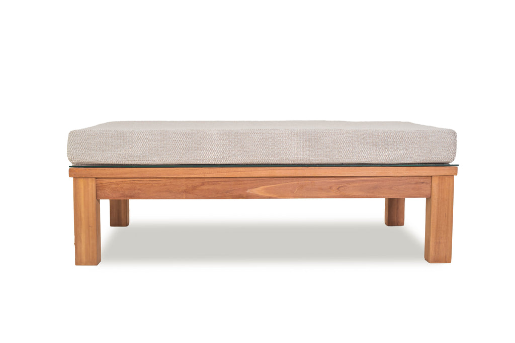 Teak modulaire lounge set Tambora – Salontafel/Hocker incl. kussen en glasplaat - 75 x 120 x H30/40cm