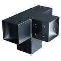 Gegalvaniseerd verbindingsstuk 4-weg T-model voor vierkante palen 12 x 12 cm zwart gepoedercoat, incl. bevestigingsset