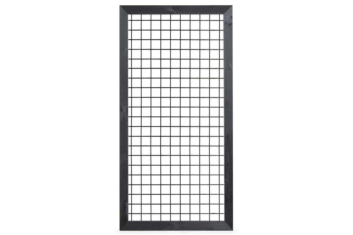 Gaaselement, zwart gespoten vuurverzinkt, maaswijdte 7,5 x 7,5 cm, met robuust kader, zwart gespoten grenen, 4,4 x 6,8 cm, H180 x B90 cm