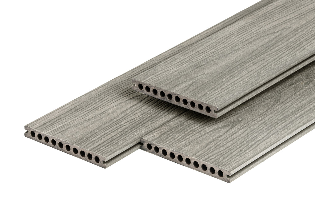 PuraShield composiet vlonderplank 2,3 x 21,0 x 500 cm, light grey, semi-massief, fijne houtnerf, clip systeem