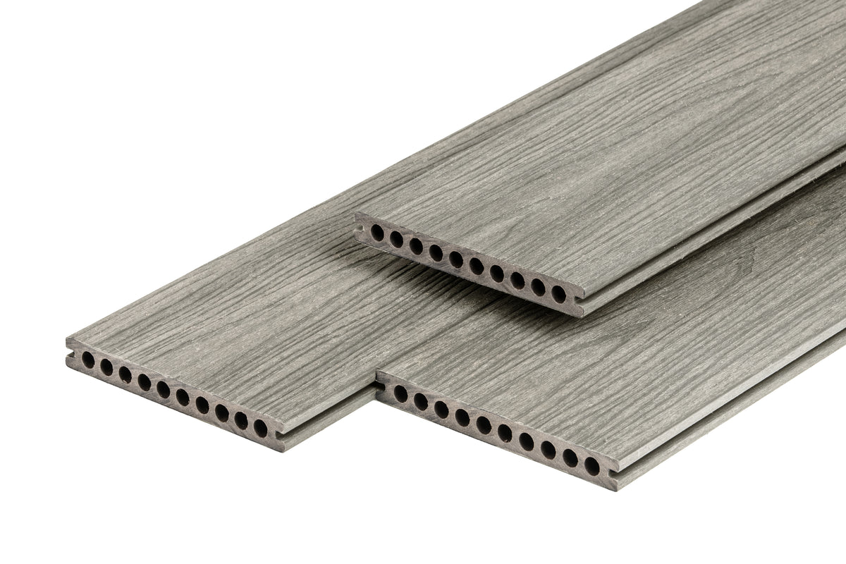 PuraShield composiet vlonderplank 2,3 x 21,0 x 500 cm, light grey, semi-massief, fijne houtnerf, clip systeem