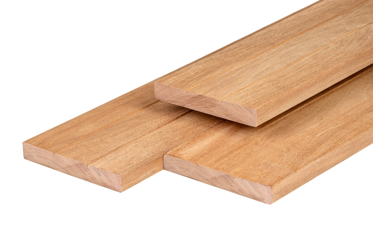 Bangkirai hardhout vlonderplank 2,8 x 19,0 x 460 cm kunstmatig gedroogd, geschaafd, 1 zijde 2 V-groeven