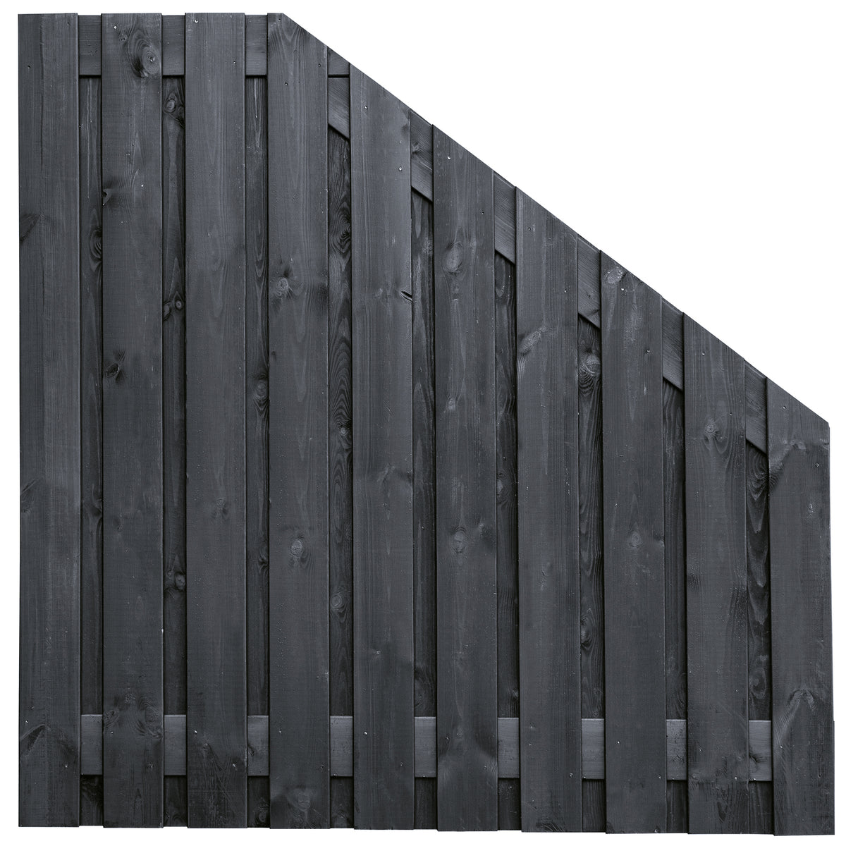 Tuinscherm Stuttgart verloop, zwart gespoten vuren, RVS-geschroefd, 21-planks (19+2) 180 x 180/90 cm