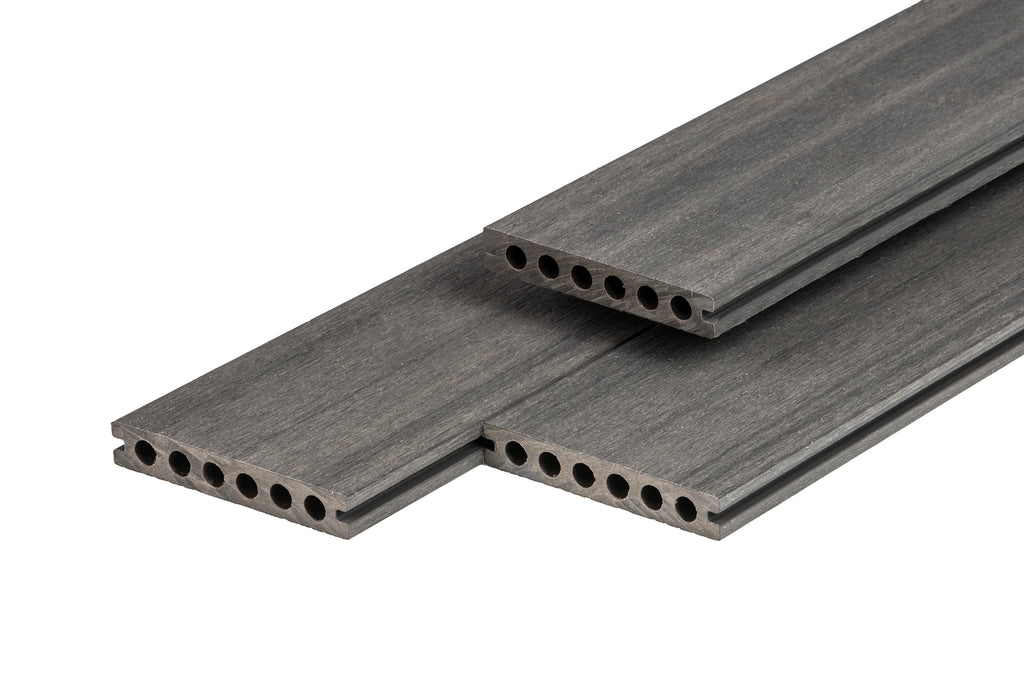 PuraShield composiet vlonderplank 2,3 x 13,8 x 500 cm, dark grey, semi-massief, fijne houtnerf, clip systeem