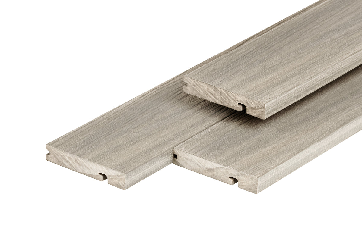 PuraShield composiet eindplank  2,3 x 13,8 x 300 cm, light grey, fijne houtnerf, clip systeem