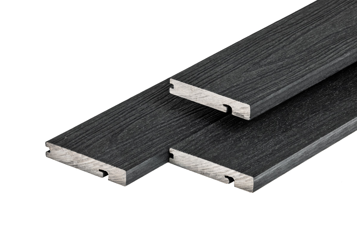 PuraShield composiet eindplank  2,3 x 13,8 x 300 cm, ebony black, fijne houtnerf, clip systeem