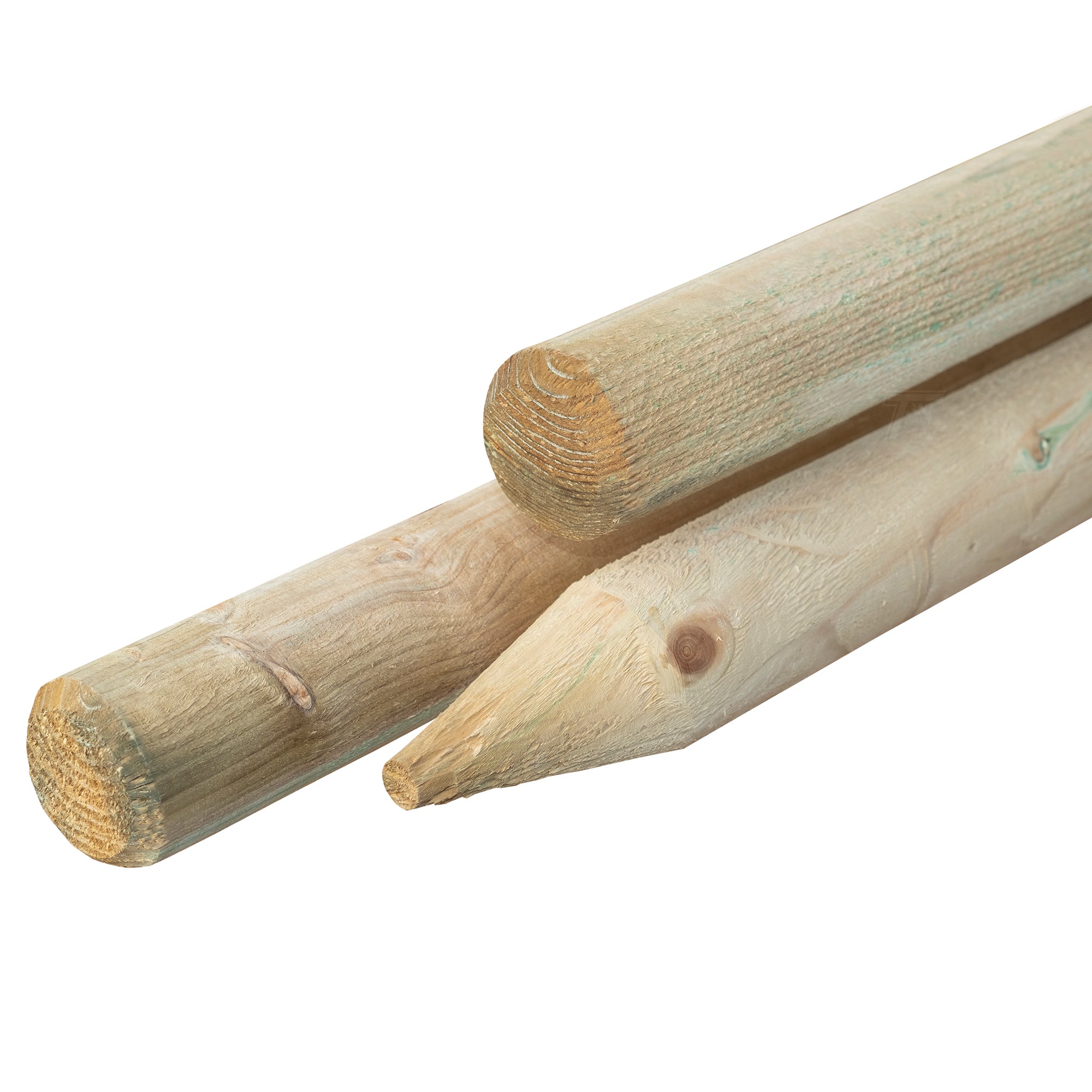 Grenen pallisade Ø 6,0 x 120 cm, groen geïmpregneerd, gepunt, rond gefreesd, gekruind
