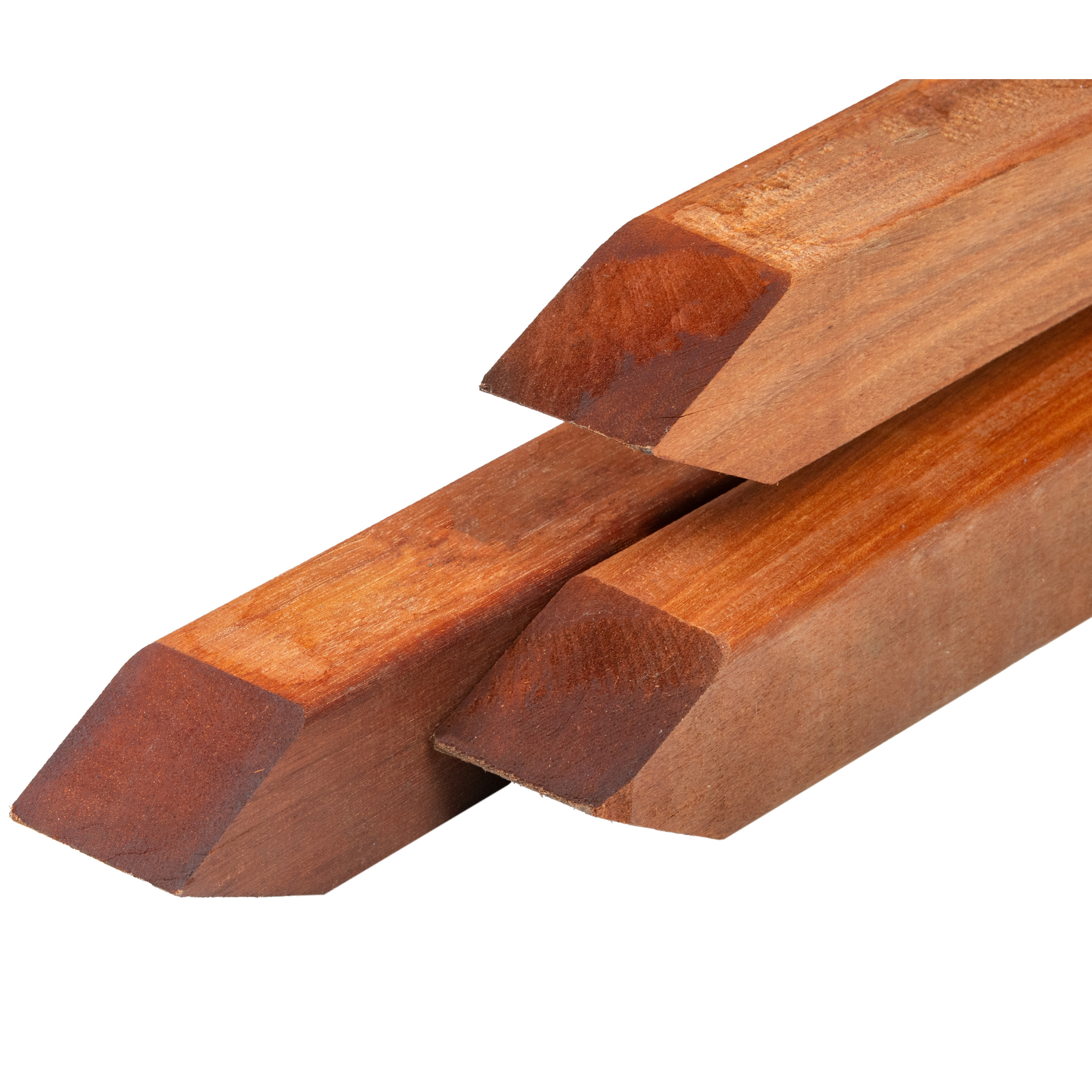 Azobé hardhout paal 6,5 x 6,5 x 200 cm geschaafd, gepunt, 4 ronde hoeken