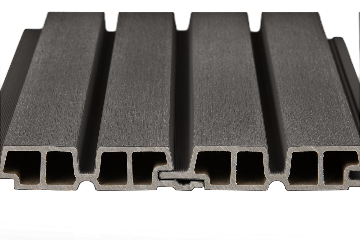 PuraTech 55 composiet dubbel profiel 3,3 x 17,0 x 390 cm, dark grey, fijne houtnerf