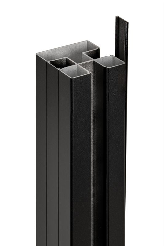 PuraFence aluminium paal incl. paalkap en paalhouder 7,5 x 7,5 x 192 cm, zwart