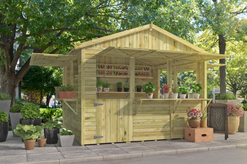 Kiosk Playa, groen geïmpregneerd vuren, incl vloer, dakleer