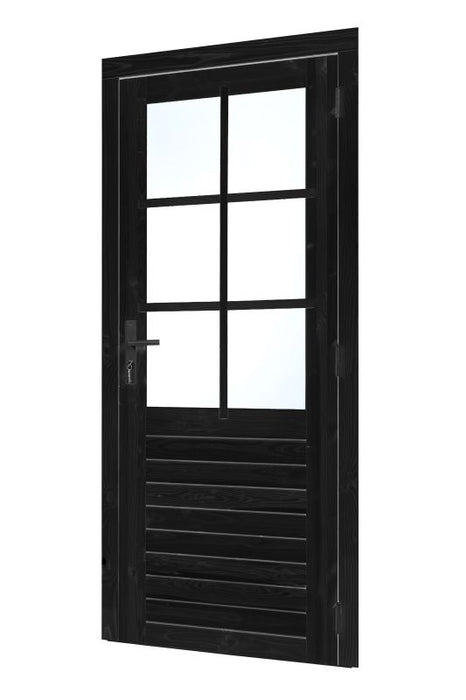 Vuren enkele glas deur 6-ruits zwart gespoten B1000xH2050mm buitenmaat, rechtsdraaiend